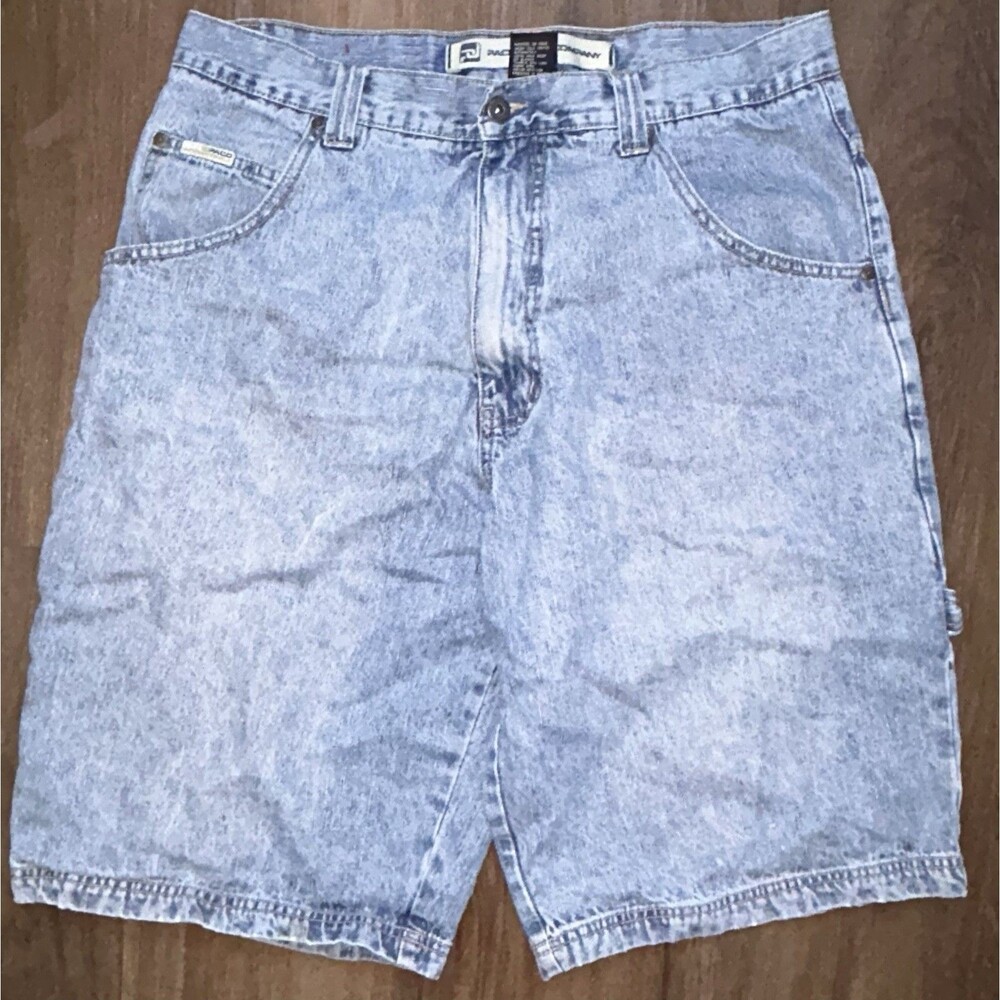 Pacos VTG Denim Carpenter Shorts Men Baggy Loose Fit Y2K Jorts Light Wash